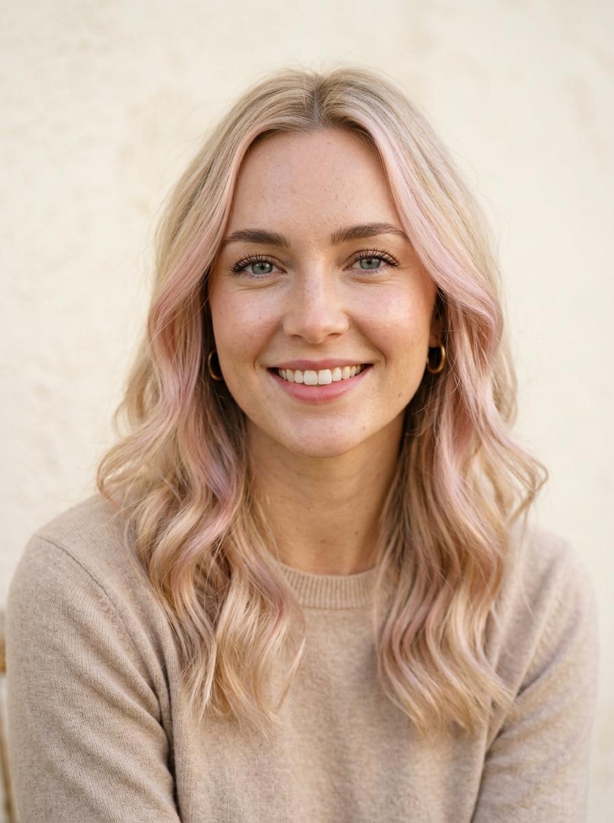 Blonde Haare mit pastellpinken Strähnen - pinke Strähnen Idee
